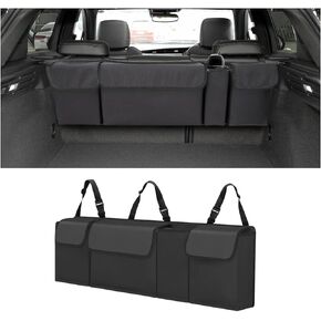 Car Trunk Organizer, Auto Waterproof Sturdy Backseat Hanging Large Storage Collapsible Cargo Bag with Anti-Slip Adjustable Strip&4 Pockets, Vehicle Interior Accessories for Man Woman (Black)