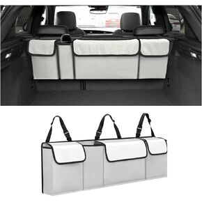 AUCELI Car Trunk Organizer, Backseat Hanging Large Storage with Adjustable Straps, Waterproof Collapsible Cargo Bag with 4 Pockets, Sturdy Space Saver Frees Trunk Floor for SUV, Truck, MPV