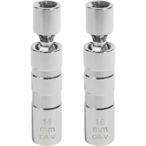 Spark Plug Socket Set,14mm&16mm Magnetic Swivel Spark Plug Socket,Car Accessories Thin Wall 3/8" Drive Spark Plug Socket Removal Tool,12-Point,360-degree Rotation,Compatible with Motorcycle
