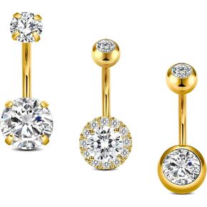 Incaton 14G Belly Button Rings, Stainless Steel Diamond Short Bar Belly Rings For Women, 6mm/10mm Hypoallergenic Navel Piercings With Gift Velvet Pouch