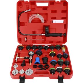8MILELAKE 33pcs Universal Radiator Pressure Tester Set and Vacuum Type Cooling System Kit