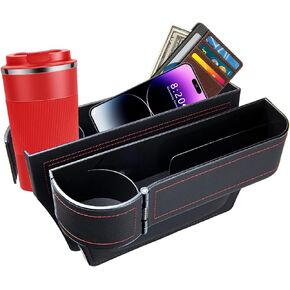 Car Seat Gap Filler Organizer 2 Pack Multifunctional Car Front Seat Organizer Universal Fit Car Console Side Storage Box Leather with Adjustable Cup Holders Fits Less Than 3.5" Large Bottles Drinks