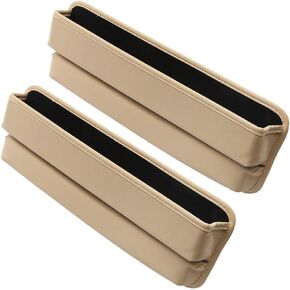TUMECOS Car Seat Gap Organizer Car Seat Storage Box Leather Car Seat Gap Filler Car Seat Gap Pocket Auto Center Console Organizer for Cell Phone Wallet Coin Key 2 Pack (Beige)