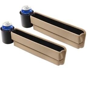 TUMECOS Car Seat Gap Organizer Car Seat Storage Box Leather Car Seat Gap Filler Car Seat Gap Pocket Auto Center Console Organizer for Cell Phone Wallet Coin Key 2 Pack (Beige)