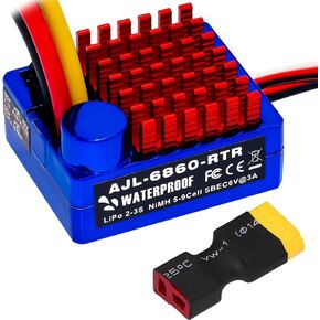 GOUPRC 2S LiPo مقاوم للماء ESC وحدة التحكم في السرعة الإلكترونية T-plug/XT60 المقابس لـ 1/10 RC Car RCBoat للاستخدام مع 540/550 محركًا (أزرق)
