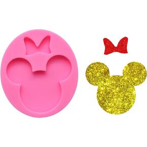 Cute Mouse Head Bow Keychain Silicone Molds for Epoxy Resin, Fondant Mold for DIY Chocolate Candy Cake Topper Decoration or Polymer Clay Jewelry Crafts Tools Soap Mould, Pink