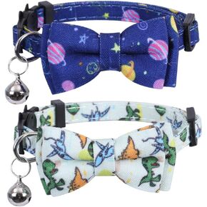 2 Pack/Set Cat Collar Breakaway with Cute Bow Tie and Bell for Kitty Adjustable Safety