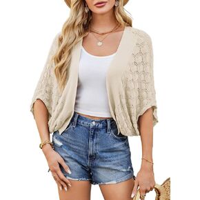 GRACE KARIN Womens Crochet Summer Cardigan Shrug 2024 Lightweight Open Front Hollow-Out Batwing Cardigan Sweater Outwear