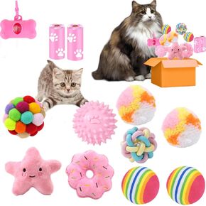Cats Toy Set Interactive Cat Toys Pack Woolen Cat Toy Balls with Bell and Fuzzy Balls, Interactive Toys for Indoor Cats and Kittens, Chew Toys 12pcs