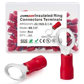 Chanzon 50pcs Red Ring Terminals - M8 5/16" inch - UL Listed Insulated PVC Eyelet Wire Connector 22-16AWG Gauge Electrical Crimp Connector for Boat Truck Stereo Car