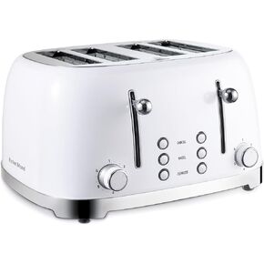 4 Slice Toaster Roter Mond Retro Stainless Steel Toasters with Bagel Defrost Cancel Function, 6 Browning Settings, Cream, ST033