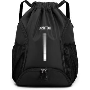 BROTOU Soccer Backpack, Sports Drawstring Backpack, Basketball Bag, Soccer Bag with Ball and Shoe Compartment