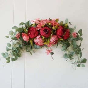 DAMEING 30 Inch Artificial Flower Swag Rose Peony Swag Arch Wreath Flowers Arrangements Wedding Table Centerpieces Door Swag for Decor