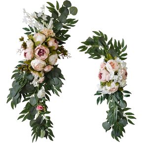 Machoo Decorative Swags Wedding Arch Flowers Swags Artificial Flowers for Decoration 2 Pcs Peony Flower Swag for Wedding Decor Welcome Sign Wedding Arch Lintel Decor (Champagne)