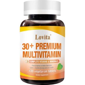Lovita Premium Multivitamin for Adults 30+ with Enzymes, Turmeric & Comprehensive Nutrient Support - 120 Vegetarian Tablets