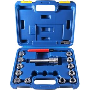 Accusize Industrial Tools 12 Pc Er-32 Collet Set Plus 1 Pc R8 Bridgeport Shank Holder and a Wrench in Fitted Box, 0223-0974