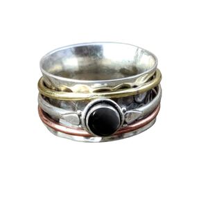 Pearl Gemstone Spinner ring for women, Spinning ring, Silver meditation ring, Anxiety ring, Handmade Statement ring, Spinner band Silver ring