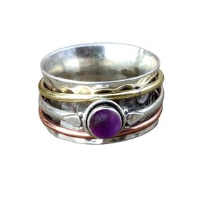 Pearl Gemstone Spinner ring for women, Spinning ring, Silver meditation ring, Anxiety ring, Handmade Statement ring, Spinner band Silver ring