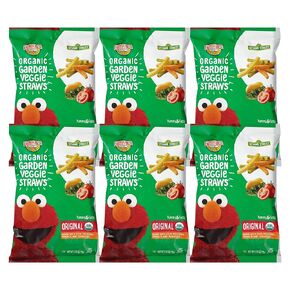 أفضل الوجبات الخفيفة العضوية للأطفال من Earth's، وجبات خفيفة للأطفال الصغار من Sesame Street، قش نباتي عضوي للحديقة للأطفال الصغار بعمر عامين فما فوق، أصلي، كيس 2.75 أونصة، (عبوة من 6 قطع)