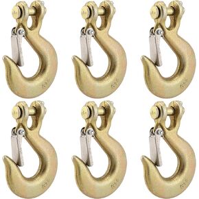 6 Pack 3/8 Inch Clevis Slip Hook, Heavy Duty Safety Hook with Latch, G70 Forged Steel Tow Chain Clevis Hook Tow Chain Hook for Trailer, Truck, Winch, Rigging, Gold