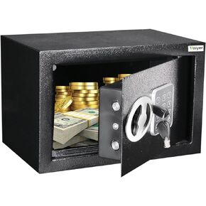 Vaiyer Electronic Safe Box for Money with Digital Keypad & Keys, Money Safe Lock Box, Safety Boxes for Home, Office, Hotel Rooms, Jewelry, Gun, Cash, Steel Alloy Drop Safe 6.7 x 9 x 6.7 in