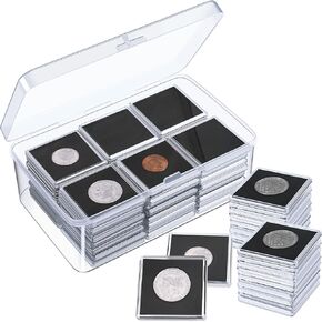 Vicenpal 50 Pcs Silver Dollar Coin Holder Clear Coin Capsules with Foam Gasket Acrylic Organizer Morgan Dollar Collection Case Display Box Plastic Storage Protectors 20/25/30/35/40mm