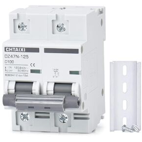 AC Miniature Circuit Breaker, 100 Amp 120V/240V 2 Pole DIN Rail Mount Circuit Breaker, Thermal Magnetic Trip, Solar AC Disconnect Switch MCB 2P C100