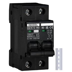 DIHOOL DC Circuit Breaker 20 Amp Solar Disconnect Switch 2P 1000V for PV, UPS, RV Battery,DIN Rail Mount