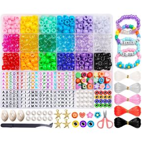 GAGANIU Bracelet Making Kit, Friendship Bracelet Kit Beads for bracelets making Colorful Pony Beads Polymer Clay Beads Charms Letter Beads for jewelry making, DIY Beading Supplies Crafts Set