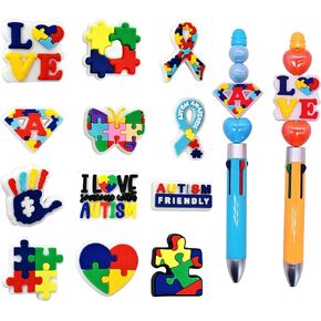 12Pcs Silicone Focal Beads for Pens, Autism Friendly Beadable Pen Supplies Focals Bead for Keychain Making Necklace Bracelet Jewelry DIY Gifts