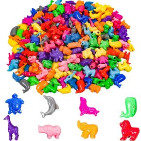 300 Pcs Animal Shaped Beads Animal Pony Bead Plastic Beads Craft Beads Marine Life Animal Design Plastic Beads for Kids Crafts DIY Bracelets Necklaces Keychains 1 Inch
