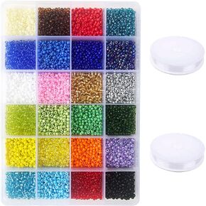 Size 8/0 Crafts Glass Seed Beads 3mm Pony Beads with Organizer Box for Jewelry Making (24 Assorted Multicolor Set, Total About 7440pcs)