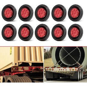10PCS 2" Inch Round Amber Trailer LED Side Marker Clearance Lights Kit Waterproof 9 LED w/Grommets and 2 Prong Pigtails for 12V Truck Trailer RV Van Boat