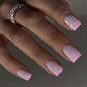 French Tip Nails Long Press on Nails Coffin Fake Nails Pink Nails Glossy Nails for Women 24 PCS/Set