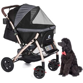 HPZ Pet Rover Premium Heavy Duty DogCat Stroller Travel Carriage CompartmentZipperless EntryPump-Free Rubber Tires Small, Medium, Large Pets (Black 2nd-Gen.), X-Large (Pack of 1)