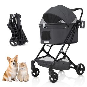 عربة أطفال Beberoad Pets R5 للكلاب الصغيرة والقطط 3 في 1 عربة سفر للحيوانات الأليفة خفيفة الوزن وقابلة للطي مع حامل قابل للإزالة (أسود)