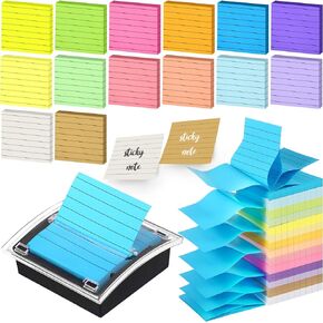 14 Pads Pop up Sticky Notes Colored with Dispenser Set Self Stick Memo Pads Bright Color Adhesive Notes 3x3 Refills and Pop up Sticky Note Holder Black Base Clear Top, 100 Sheet/Pad (Lined Style)