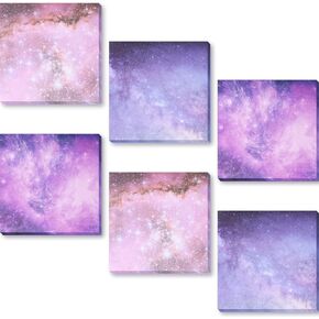6 Pads Sticky Notes Planet Self-Stick Self-Adhesive Memo Note Pads for Office Purple Starry Sky Paper Natural Scenery Theme Notes, 600 Sheets Total