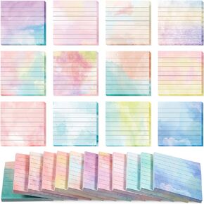 720 Pieces 12 Pads Watercolor Sticky Note Pads 3 x 3 Inch Lined Sticky Notes Watercolor Self Stick Notes with Lines Memo Pads Colorful for School Office Desktop Stationery Students Writing Supplies