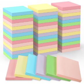 Sticky Notes 3x3 Small Self-Stick Pads, 48 Pads in 6 Pastel Colors, Cute Sticky Notes, Adhesive Memo Pads for Office, Home, School, Meetings, 100 Sheets/Pad