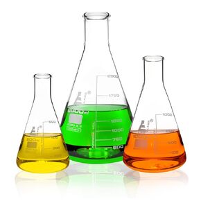 Premium Erlenmeyer Flask Set - 500ml, 1000ml & 2000ml - Narrow Neck, White Graduations - Superior Durability & Chemical Resistance - Borosilicate 3.3 Glass - Eisco Labs