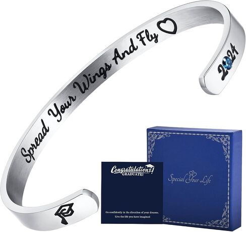 2024 Graduation Gifts Inspirational Bracelets-Class of 2024 Cuff Bangle Bracelets for Her, College High School Masters Adult Graduate Jewelry for Women Daughter Granddaughter Friend with Gift Card in Saudi Arabia