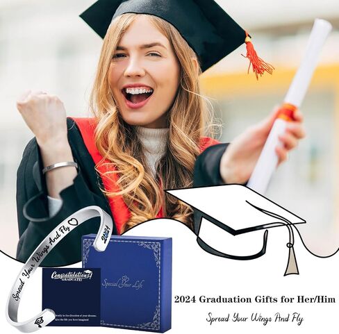 2024 Graduation Gifts Inspirational Bracelets-Class of 2024 Cuff Bangle Bracelets for Her, College High School Masters Adult Graduate Jewelry for Women Daughter Granddaughter Friend with Gift Card in Saudi Arabia