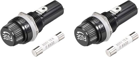 uxcell Screw Cap Panel Mounted Fuse Holder AC 125V/15A 250V/10A Black with 6 x 30mm Ceramics Fuse 2Set in Saudi Arabia