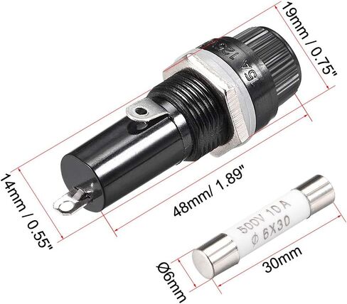 uxcell Screw Cap Panel Mounted Fuse Holder AC 125V/15A 250V/10A Black with 6 x 30mm Ceramics Fuse 2Set in Saudi Arabia