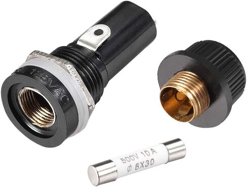 uxcell Screw Cap Panel Mounted Fuse Holder AC 125V/15A 250V/10A Black with 6 x 30mm Ceramics Fuse 2Set in Saudi Arabia