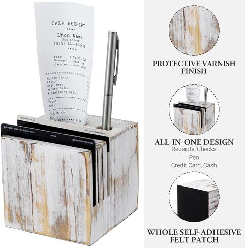 MyGift 4 Pack Whitewashed Solid Wood Restaurant, Bar Check Block with Pen and Credit Card Slots, Bill and Receipt Holder Organizer, Customer Check Presenters in Saudi Arabia