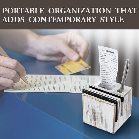 MyGift 4 Pack Whitewashed Solid Wood Restaurant, Bar Check Block with Pen and Credit Card Slots, Bill and Receipt Holder Organizer, Customer Check Presenters in Saudi Arabia