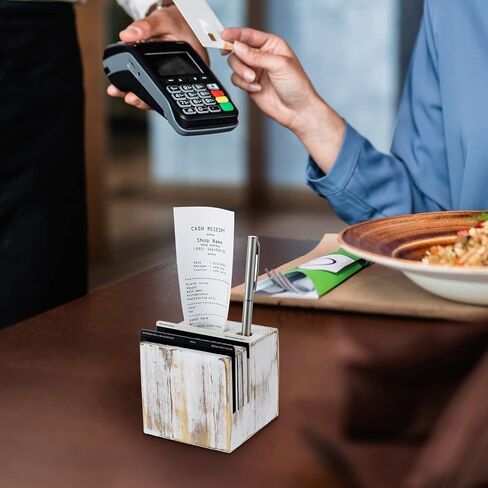 MyGift 4 Pack Whitewashed Solid Wood Restaurant, Bar Check Block with Pen and Credit Card Slots, Bill and Receipt Holder Organizer, Customer Check Presenters in Saudi Arabia