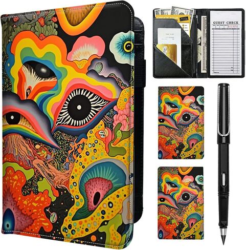 Server Book for Waitress with Everlasting Pencil, Money Pocket Leather Wallet Booklet, Guest Check Receipt Holder Presenters, Waiter Accessories Fit Server Apron, Trippy Eye in Saudi Arabia
